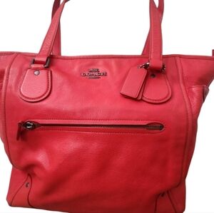 Coach Red Pebbled Leather Tote Bag